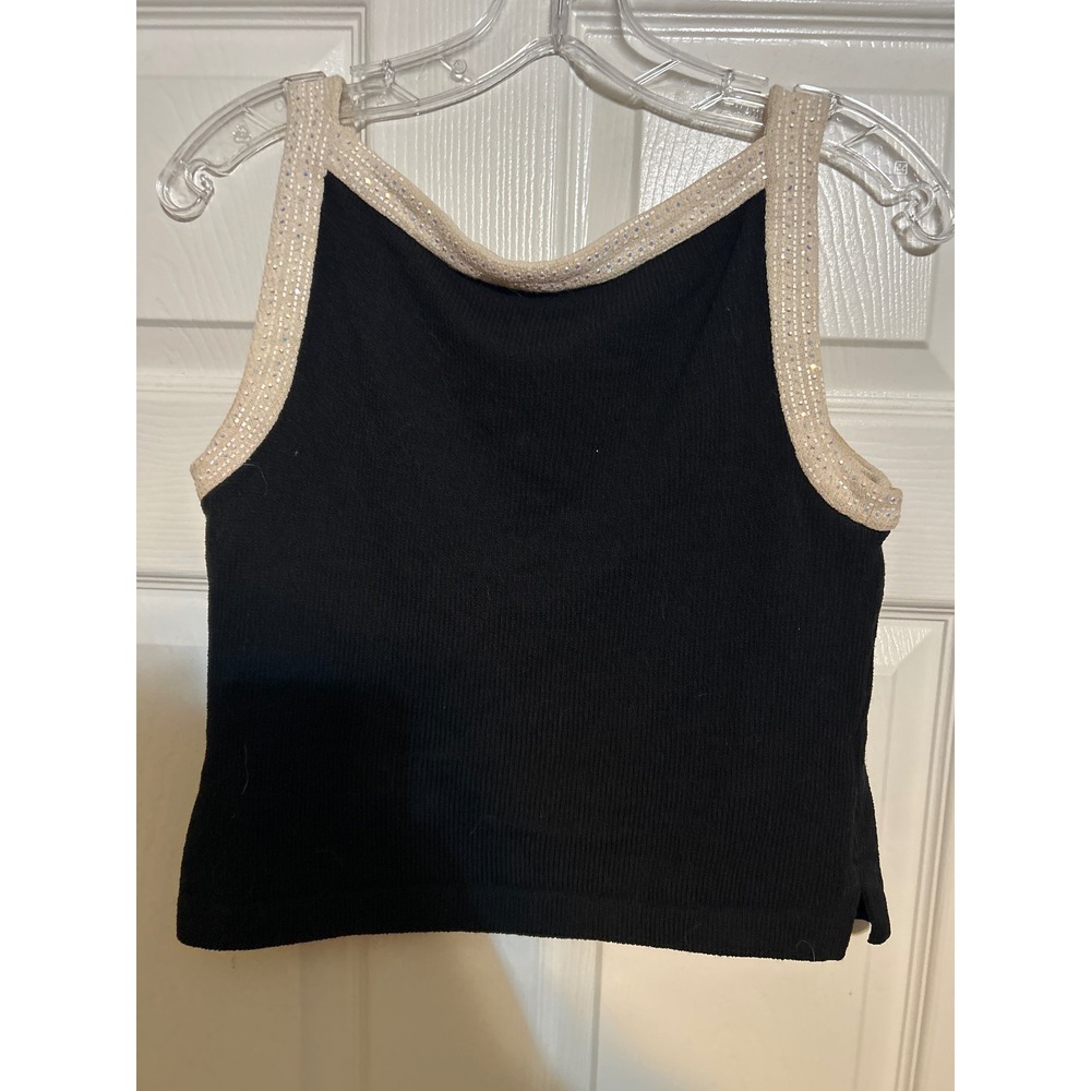 St John Knit Tank Top Black Cream Rhinestone Embellished Scoop Neck Womens P - Picture 5 of 5